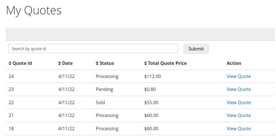 magento 2 b2b negotiable quotes in a customer account