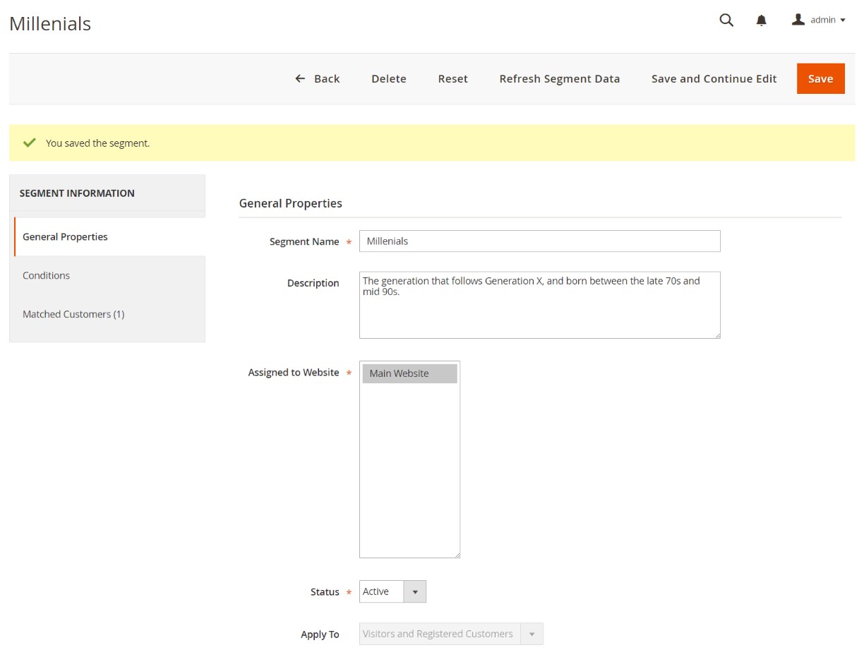 Magento 2 customer segment