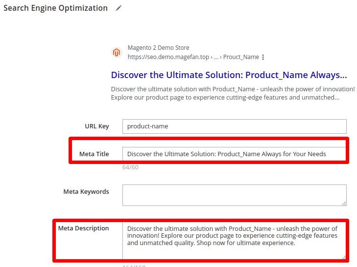 Magento 2 Meta title and description sections in the admin to boost Magento SEO 